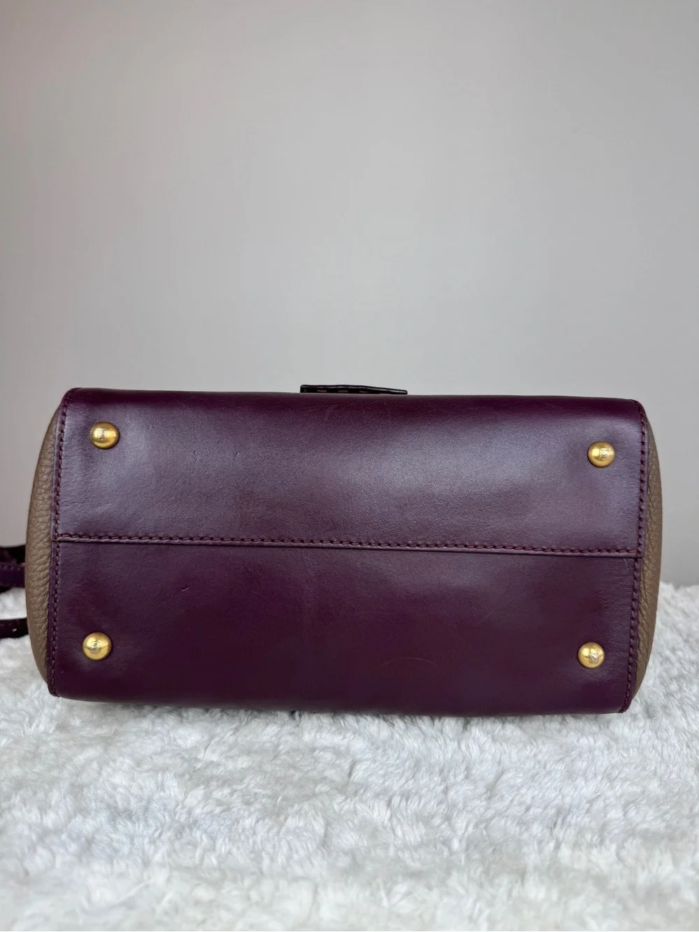 Fendi pequin silvana Leather Top-Handle Satchel in Plum and Taupe